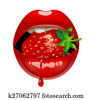 Red lips with a strawberry Red lips with a strawberry