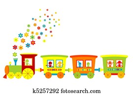 Toy train with happy kids Toy train with happy kids