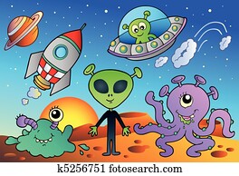 Various alien and space cartoons Various alien and space cartoons