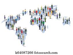 weltkarte, mit, multikulturell, bevoelkerung