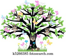 a tree with lot of animals a tree with lot of animals