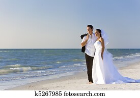 Bride & Groom Married Couple at Beach Wedding Bride & Groom Married Couple at Beach Wedding