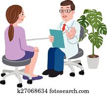 doktor, und, seine, weiblich, patient, an, seine, büro