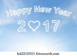 Happy new year 2017 cloud and sunshine on blue sky Happy new year 2017 cloud and sunshine on blue sky