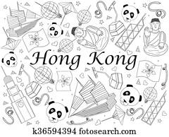 Hong Kong coloring book vector illustration Hong Kong coloring book vector illustration