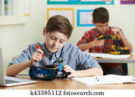 pupilas, em, ciência, lição, estudar, robótica