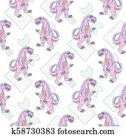 rosa, reptil, monstruo, adolescente, seamless, vector, pattern.