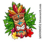 Tiki tribal wooden mask. Hawaiian traditional character Tiki tribal wooden mask. Hawaiian traditional character