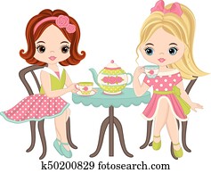 Vector Cute Little Girls Having Tea Vector Cute Little Girls Having Tea