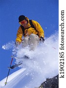 homem jovem, esquiando