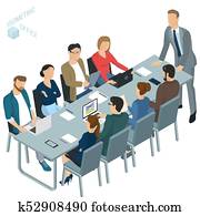 isometrisch, vektor, büro.