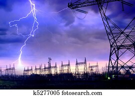 Power Distribution Station with Lightning Strike. Power Distribution Station with Lightning Strike.