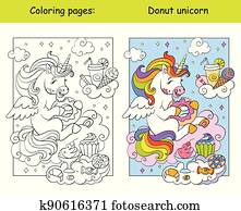 חמוד, קרש, אוכל, דונאטים, ו, אחר, ממתקים, לצבוע, וקטור, ו, דפוסית