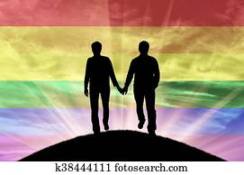 צללית, של, זוג שמח, גברים הומוסקסואליים