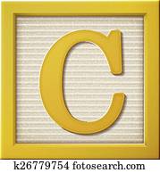 3d, gele, brief, blok, c
