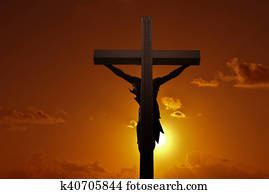 cristiano, cruz, con, jesucristo, encima, ocaso