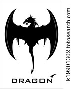 negro, dragón, con, el, hacha, ala