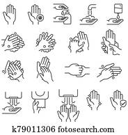 Hand washing steps icons vector illustrations. Hand washing steps icons vector illustrations.
