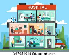 medizinisches büro, rooms., klinikum, bauenden inneres, notfall, klinik, doktor, wartezimmer, und, chirurgie, doktoren, karikatur, vektor, abbildung medizinisches büro, rooms., klinikum, bauenden inneres, notfall, klinik, doktor, wartezimmer, und, chirurgie, doktoren, karikatur, vektor, abbildung