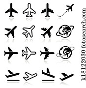Plane, flight, airport icons set Plane, flight, airport icons set