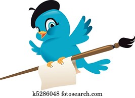 pássaro azul, caricatura, ilustração