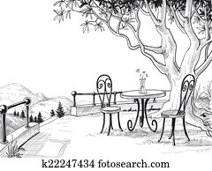 Restaurant terrace sketch Restaurant terrace sketch