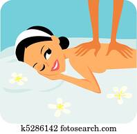 spa, mulher, recebendo, massagem