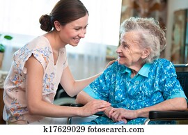 femme aînée, à, caregiver maison