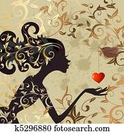 girl and a bird with a valentine girl and a bird with a valentine