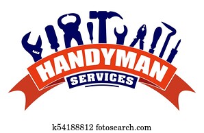 handyman, serviços, vetorial, desenho, para, seu, logotipo, ou, emblema, com, curva, vermelho, bandeira, e, jogo, de, trabalhadores, tools., lá, é, chave, chave fenda, martelo, alicates, ferro soldering, scrap.