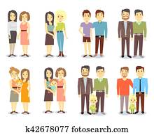 Set of vector gay LGBT happy families Set of vector gay LGBT happy families
