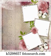 בציר, ורוד, ו, רקע ירוק, עם, מסגרות, ו, ורדים, (, 1, של