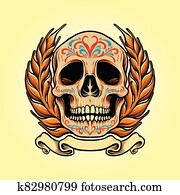 멕시코, 머리, muertos, 와, 기치, 삽화