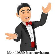 3D Tuxedo man presenting something with their hands up 3D Tuxedo man presenting something with their hands up