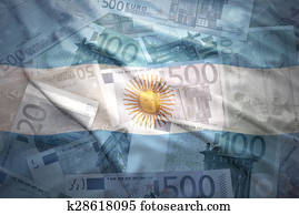 colorful waving argentinean flag on a euro money background