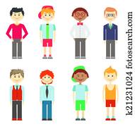 conjunto, de, niños, en, casual, elegante, y, deportes, ropa