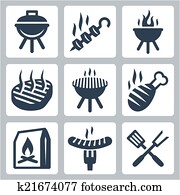 Grill and barbeque related vector icons set Grill and barbeque related vector icons set