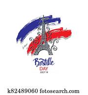 Happy Bastille Day, 14th of July. Greeting card. Happy Bastille Day, 14th of July. Greeting card.