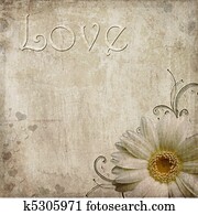 Old vintage shabby background with daisy and text love Old vintage shabby background with daisy and text love