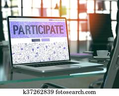 participar, concepto, en, computador portatil, screen.