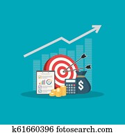 Return on investment ROI concept. business growth arrows to success. dollar stack pile coins and money bag. chart increase profit. Finance stretching rising up. banner flat style vector illustration