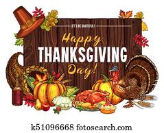 thanksgiving türkei, ernte, vektor, skizze, gru? thanksgiving türkei, ernte, vektor, skizze, gru?