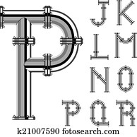 vektor, chrom, pfeife, alphabet, briefe, teil, 2 vektor, chrom, pfeife, alphabet, briefe, teil, 2