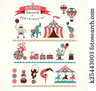 vintage huge circus collection with carnival, fun fair, vector icons and background vintage huge circus collection with carnival, fun fair, vector icons and background