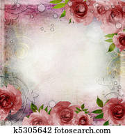 Vintage pink and green background with  roses ( 1 of set)