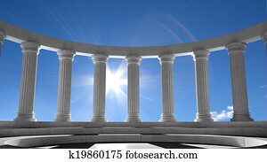 Ancient marble pillars in elliptical arrangement with blue sky Ancient marble pillars in elliptical arrangement with blue sky