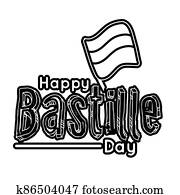 bastille day lettering with flag line style bastille day lettering with flag line style