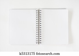 Blank open notepad in white