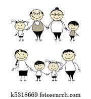 familia feliz, juntos, -, padres, abuelos, y, niños