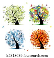 Four seasons - spring, summer, autumn, winter. Art tree beautiful for your design Four seasons - spring, summer, autumn, winter. Art tree beautiful for your design